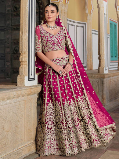 Outstanding Pink Sequins Georgette Sangeet Wear Lehenga Choli